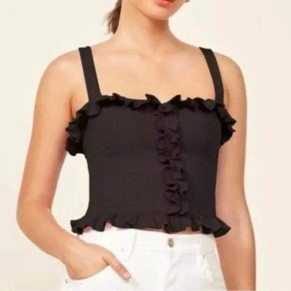 Excellent Pre-Owned Condition Black Reformation Trixie Crop Top Size Lg. - Picture 5 of 7